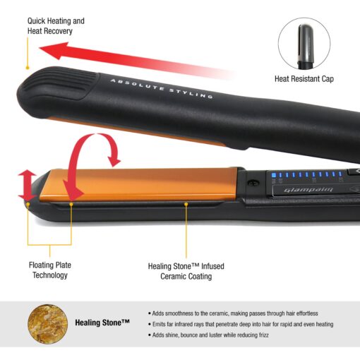 Glampalm Ceramic Flat Iron Hair Straightener, Korea No.1 Salon Haircare Tool, 11 Heat Settings 220°- 450°, Styling Iron 25s Heat Up and 1" Floating Plates, 3D Swivel Cord & Universal Voltage (GP201) - Image 8