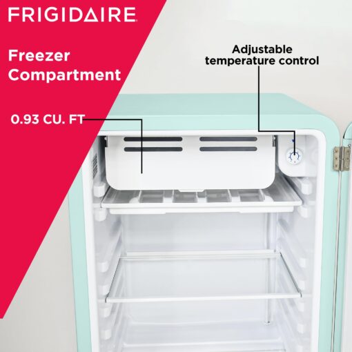 Frigidaire Retro Compact Refrigerator with Chiller, 3.2 cu ft Countertop Fridge, Built-In Bottle Opener, Rounded Corners, Premium, for Office, Bedroom, Dorm Room, Cabin, 18.5D x 20W x 31.5H (Mint) - Image 2