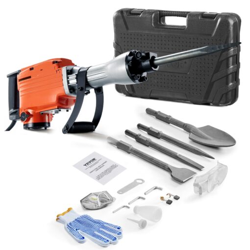 VEVOR Demolition Jack Hammer, MAX 2200W Electric Jackhammer Heavy Duty, 1350 BPM Concrete Breaker 4pcs Chisels Bit Chipping W/Case, Gloves - Image 2