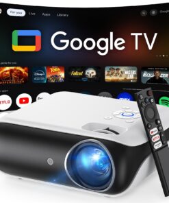 Official Licensed Google TV Smart Projector, HAPPRUN 4K UHD Home Theater with Dolby Sound, Wi-Fi & Bluetooth, Built-in Streaming Apps, Compatible with Games Consoles & Smartphone, Indoor & Outdoor Use