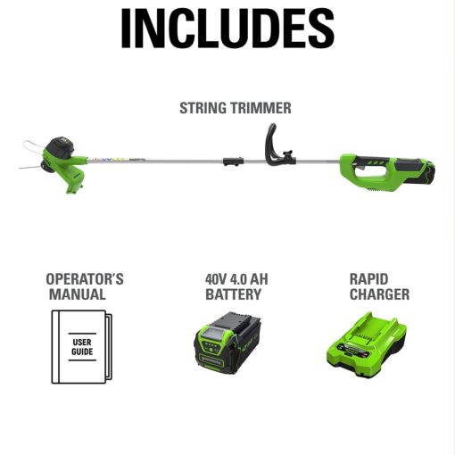 Greenworks ST40B410 Cordless String, 12" Trimmer (4.0Ah), Green & Black - Image 8