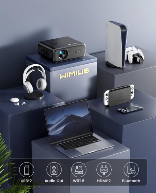 [Auto Focus/4K Support] Projector with WiFi 6 and Bluetooth 5.2, 700ANSI Native 1080P Outdoor Movie Projector, WiMiUS P62 Auto 6D Keystone & 50% Zoom, Smart Home Projector for iOS/Android/TV Stick - Image 4