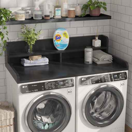 Corbyles 2-Tier Washer Dryer Countertop with 2.75"H Edge Rails, 54" W x 27.55" D Laundry Countertop for Folding Clothes, Washer and Dryer Topper with Non-Slip Pad (Black) - Image 8