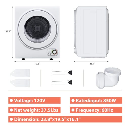 Euhomy 110V Portable Clothes Dryer 850W Compact Laundry Dryers 1.5 cu.ft Front Load Stainless Steel Electric Dryers Machine with Stainless Steel Tub for Apartment,RVs,Dorms,White Easy Control - Image 2