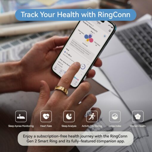 RingConn Gen 2, World’s First Smart Ring with Sleep Apnea Monitoring, No APP Subscription, 12-Day Battery Life, Stress/Heart Rate/Women's Health Tracker, Android & iOS Compatible (Rose Gold, Size 10) - Image 6