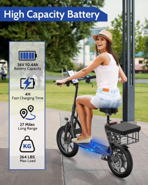 VOLPAM Electric Scooter, 350W/500W Motor, Max 21-28 Miles Range, 19/21 Mph Top Speed, 8.5''/10''/14'' Tires, Dual Braking, Kick Scooter, 2 Wheels and Height Handlebars (27Miles-500W-With Seat) - Image 6