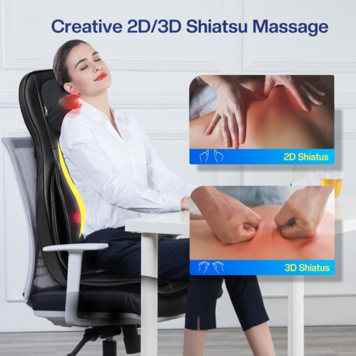 COMFIER Neck Back Massager with Heat, Shiatsu Massage Chair Pad 2D/3D Kneading & Compression Massager, Full Body for and Back,Shoulder,Thighs,Gifts Mom,Dad, Black, 1.0 Count - Image 7