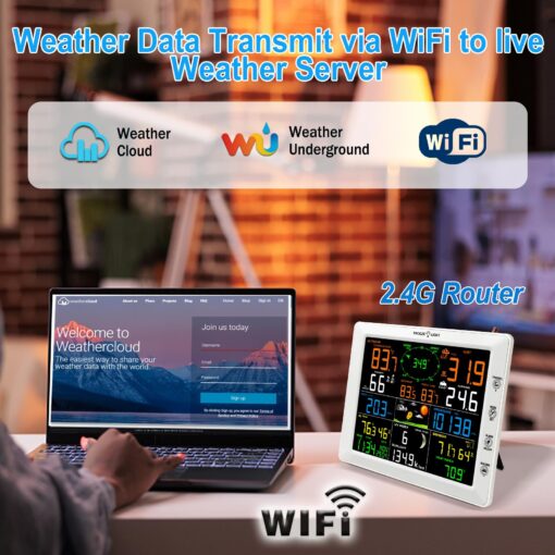 Urageuxy WiFi Weather Station with Color Display, Wireless Indoor/Outdoor Weather Monitor - Rain Gauge, Wind Speed/Direction, Anemometer, UV Index & Outdoor Sensor - Image 3