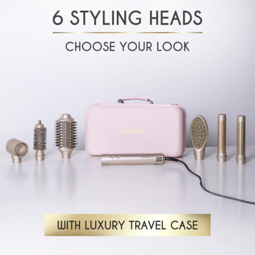 ELLA BELLA® 6 in 1 Professional Hot Air Styler • Powerful Hair Dryer & Straightener Set • Styling Without Heat Damage • Fast Drying Curling Volumizing Straightening • Includes Protective Travel Case - Image 4