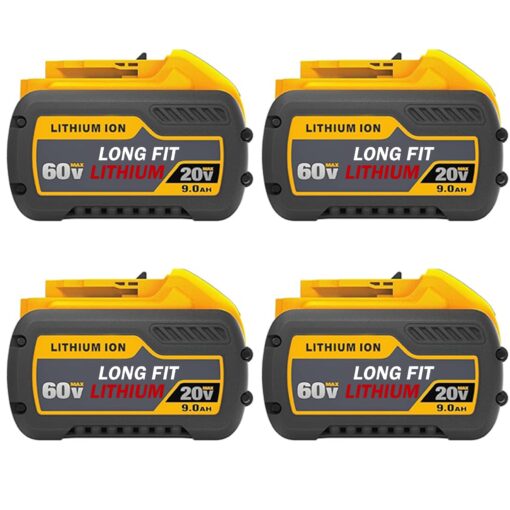 LONG FIT 4 Pack 9.0Ah Battery Replace for Dewalt 20V/60V 9.0AH Battery DCB606 DCB609 DCB612 Compatible with DeWalt 20V/60V Power Tools, Compatible with Dewalt Chargers