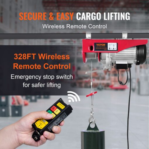 VEVOR 2200lbs Electric Hoist with Wireless Remote Control,110v Electric Hoist with Remote Control, 40ft/20ft Lifting Height & Pure Copper Motor, for Garage Warehouse Factory - Image 8