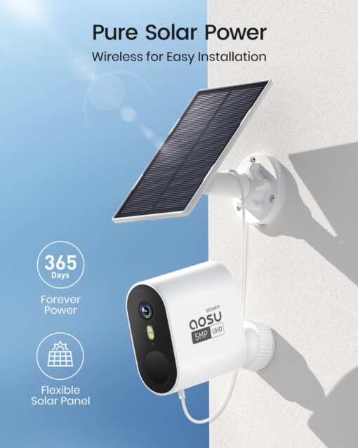 AOSU 3K/5MP Solar Security Cameras Wireless Outdoor, Ultra-Wide-Angle, Cam-to-Cam Track & Sync, Home Security System with Color Night Vision, Spotlight Smart Alarm, No Subscription, 2.4G & 5G WiFi - Image 5