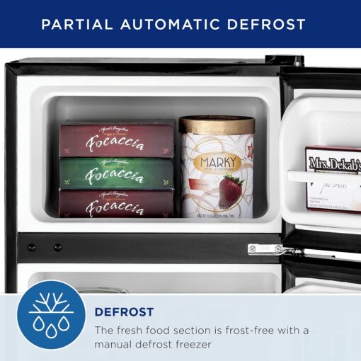 GE Mini Fridge With Freezer | 3.1 Cubic Ft. | Double-Door Design With Glass Shelves, Crisper Drawer & Spacious Freezer | Small Refrigerator Perfect for the Garage, Dorm Room, or Bedroom | Black - Image 4