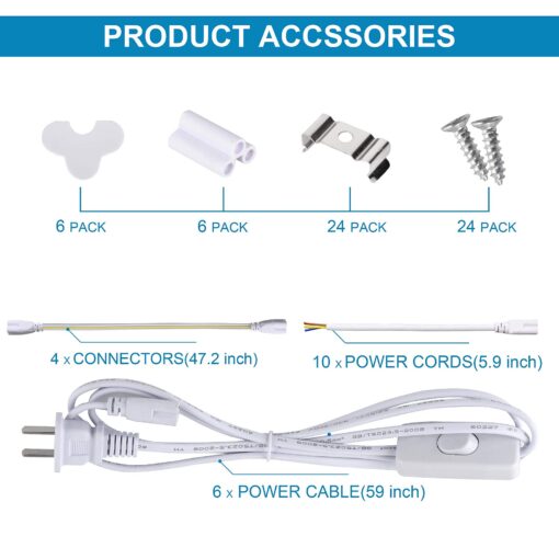 (6-Pack) 8ft LED Shop Light Fixture, 120W 19500LM 6000K, Cold White, U Shape, Clear Cover, High Output, Linkable, T8 Tube Lights for Garage With Plug - Image 6
