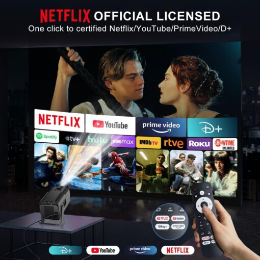 [ 2025 Netflix Licensed ] 4K Projector with Wifi Bluetooth, Android 13 Smart Projector w Built-in Netflix/YouTube/PrimeVideo/D+, Auto Keystone, 1080P Native Mini Portable Projector for Outdoor Movies - Image 7