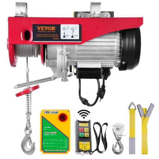 VEVOR 2200lbs Electric Hoist with Wireless Remote Control,110v Electric Hoist with Remote Control, 40ft/20ft Lifting Height & Pure Copper Motor, for Garage Warehouse Factory