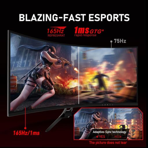 ZZA 34" UltraWide Curved QHD Monitor - Immersive Gaming Experience with 165Hz Refresh Rate, VA Panel, and AMD FreeSync Premium | HDR10 | 99% sRGB | 3440x1440 - Image 5