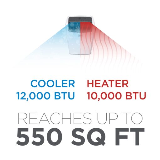 BLACK+DECKER Smart Portable Air Conditioner with Heat, 12,000 BTU ASHRAE 128 (8,000 BTU DOE) Cooling, 9,000 BTU Heating for Rooms up to 550 Sq. Ft., Follow Me Remote, BPACT12HWT, White - Image 5