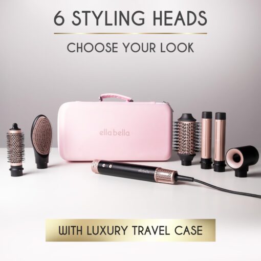 ELLA BELLA® 6 in 1 Professional Hot Air Styler • Powerful Hair Dryer & Straightener Set • Styling Without Heat Damage • Fast Drying Curling Volumizing Straightening • Includes Protective Travel Case - Image 5