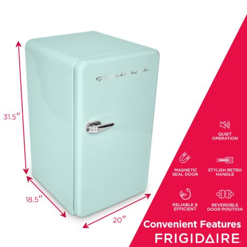 Frigidaire Retro Compact Refrigerator with Chiller, 3.2 cu ft Countertop Fridge, Built-In Bottle Opener, Rounded Corners, Premium, for Office, Bedroom, Dorm Room, Cabin, 18.5D x 20W x 31.5H (Mint) - Image 3