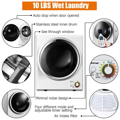COSTWAY GYJ25-78 110V Electric Portable Clothes Stainless Steel Tub Laundry Dryer, for 4 Automatic Drying Mode, White - Image 7