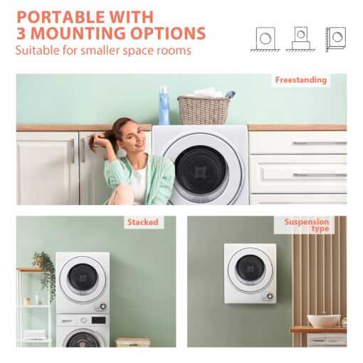 Euhomy 110V Portable Clothes Dryer 850W Compact Laundry Dryers 1.5 cu.ft Front Load Stainless Steel Electric Dryers Machine with Stainless Steel Tub for Apartment,RVs,Dorms,White Easy Control - Image 6
