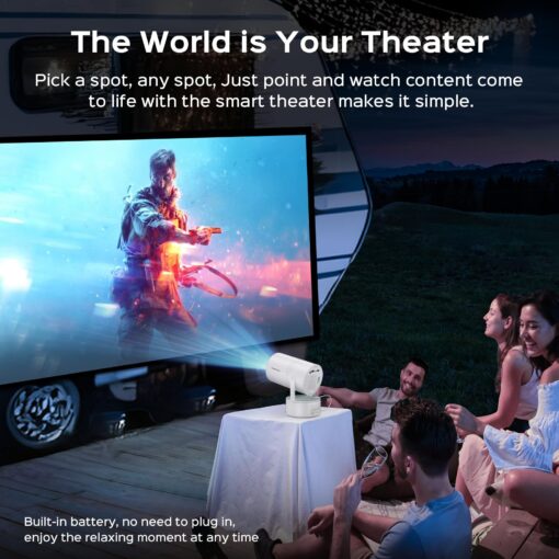 Mini Projector with WiFi and Bluetooth, 4K Decoding, 1080P Supported, 270 Rotatable, 150'' Screen, Auto Keystone, Home & Outdoor, Portable, Smart Projector, White - Image 2
