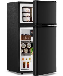 Antarctic Star 3.2 Cu.Ft,Mini Refrigerator with Freezer,Double Door Mini Fridge,Compact Refrigerator,Adjustable Thermostat,Mini Refrigerator for Bedroom/Office/Dorm/Kitchen(BLACK)