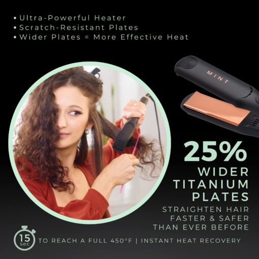 Professional Series MIRA Titanium Flat Iron Hair Straightener for Thick & Fine Hair | Powerful Single-Pass Straightening Iron | Straightener & Curling Iron in One | 1 1/4 Inch Wide Flat Iron by MINT - Image 2