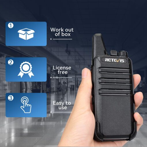 Retevis RT22 Walkie Talkies Mini, Rechargeable Two Way Radio Long Range, 2 Way Radio Small, Portable VOX, for Business Commercial Work School Church Restaurant (20 Pack,Black) - Image 6