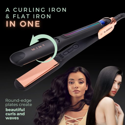 Professional Series MIRA Titanium Flat Iron Hair Straightener for Thick & Fine Hair | Powerful Single-Pass Straightening Iron | Straightener & Curling Iron in One | 1 1/4 Inch Wide Flat Iron by MINT - Image 3