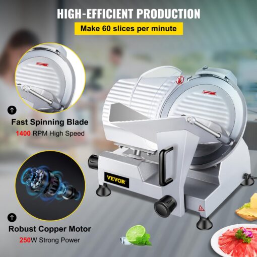 VEVOR Commercial Meat Slicer, 12 inch Electric Food Slicer, Semi-Auto 320W Stainless Steel Deli Meat Slicer, Adjustable Thickness for Meat,Cheese,Veggies Ham Fruit (12IN-320W) - Image 6