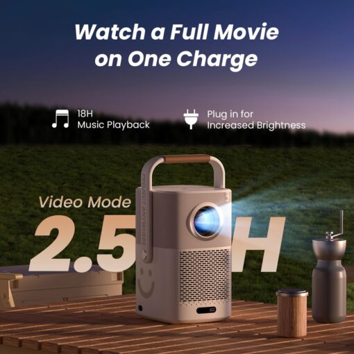 [JBL 2*8W Speakers & Built-in Battery] Yaber T2 Outdoor Projector with WiFi 6 and Bluetooth, Native 1080P Smart Portable Projector for Inside Outside, Compatible w TV Dongle(Not included)(Smile Face) - Image 8