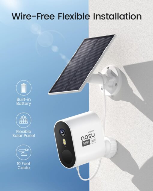 AOSU 3K/5MP Solar Security Cameras Outdoor Wireless, Ultra HD Video Home Security System 4-Cam Kit with 166° Ultra Wide Angle, Cam-to-Cam Sync, Color Night Vision, Spotlight & Siren, No Monthly Fees - Image 6