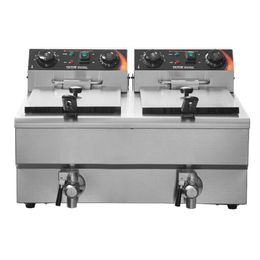 VEVOR Commercial Deep Fryer, Dual Tank 3000W Electric Countertop Fryer with Basket, 2 x 11.6Qt/11L Double Stainless Steel Oil Fryer with Drain, Time & Temp Control, for Kitchen Restaurant Use - Image 2