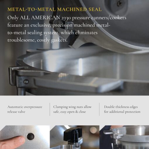All American 1930: 10.5qt Pressure Cooker/Canner Plus (The 910) - Exclusive Metal-to-Metal Sealing System - Easy to Open & Close - Suitable for Gas, Electric, or Flat Top Stoves - Made in the USA - Image 4