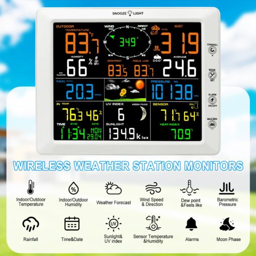 Urageuxy WiFi Weather Station with Color Display, Wireless Indoor/Outdoor Weather Monitor - Rain Gauge, Wind Speed/Direction, Anemometer, UV Index & Outdoor Sensor - Image 7