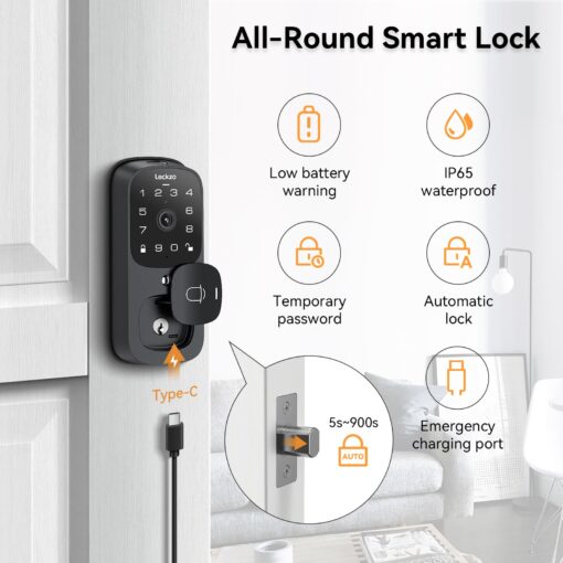 Video Smart Lock with Doorbell, 6 in 1 Keyless Entry Door Lock, Built-in WiFi Camera Deadbolt Lock for Front Door, Fingerprint, Keypad Code, App Control, Voice Control, Auto Lock, IP65, Video Calling - Image 5
