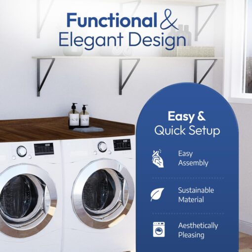OfficeSimpli Washer Dryer Countertop, Made in USA, Non-Slip Pads, Laundry Room Wood Topper, Washer Dryer Cover for Top, Laundry Guard, Laundry Countertop (California Walnut, Standard (27.5" x 54")) - Image 4