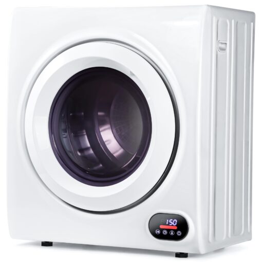 Euhomy Compact Laundry Dryer, 2.65 cu ft Front Load Stainless Steel Clothes Dryers With Exhaust Pipe, 1400W, LCD Control Panel Four-Function Portable Dryer For Apartments, Home, Dorm, White