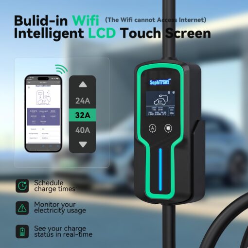 SOPHTRANS Level 2 EV Charger,10 to 40 Amp with J1772 NEMA 14-50 Thick Cable (8AWG), Wall Mounted & Portable Electric Car Charger with WiFi (100-240V,25ft) (Black) - Image 4