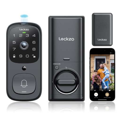 Video Smart Lock with Doorbell, 6 in 1 Keyless Entry Door Lock, Built-in WiFi Camera Deadbolt Lock for Front Door, Fingerprint, Keypad Code, App Control, Voice Control, Auto Lock, IP65, Video Calling