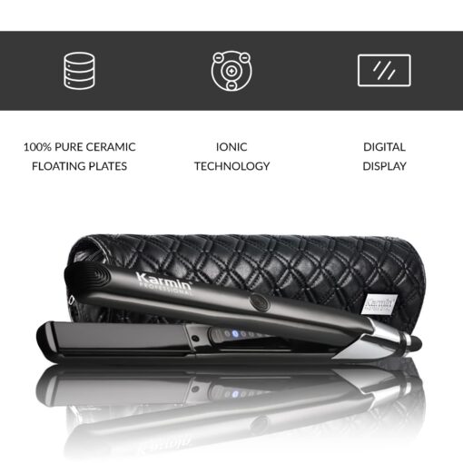 KARMIN Salon Series 1-inch Professional Ceramic Flat Iron Hair Straightener Ionic Hair Straightening Styling Iron, Straighten, Curl, Wave, Dual Voltage, Auto Shut Off, Carry Case/Heat Mat, Black - Image 6