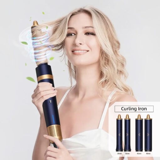 T-GOGO Hair Dryer Brush Professional: 6 in 1 Hot Air Hair Styler & Dryer Set, Powerful Hair Air Curling Iron High-Speed Negative Ionic Blow Dryer, Auto-Wrap, No Heat Damage (Dark Blue) - Image 2
