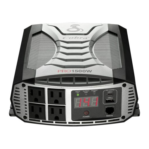 Cobra PRO 1500W Professional Grade Power Inverter, Portable – 1500-Watt Car Charger, 4 Grounded AC Outlets, 2 Fast Charge USB Ports and Remote Controller (CPIALCDG1) Compatible