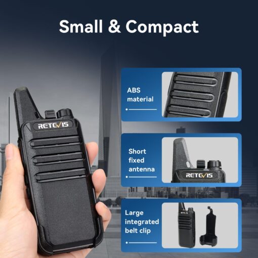Retevis RT22 Walkie Talkies Mini, Rechargeable Two Way Radio Long Range, 2 Way Radio Small, Portable VOX, for Business Commercial Work School Church Restaurant (20 Pack,Black) - Image 9
