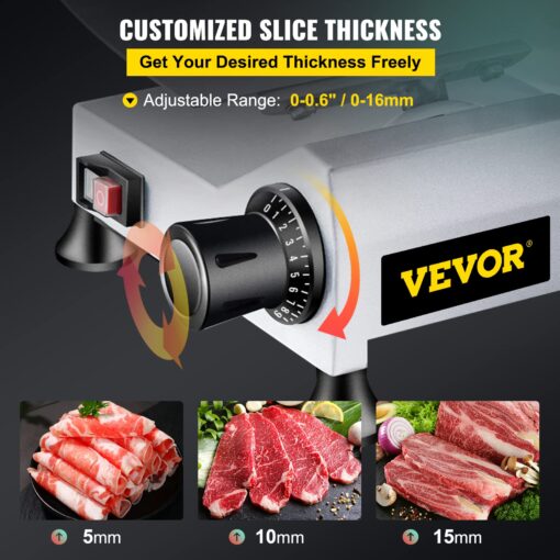 VEVOR Commercial Meat Slicer, 12 inch Electric Food Slicer, Semi-Auto 320W Stainless Steel Deli Meat Slicer, Adjustable Thickness for Meat,Cheese,Veggies Ham Fruit (12IN-320W) - Image 7