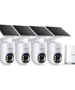 SOLIOM- 5MP Security Cameras Wireless Outdoor, No Subscription,4-Cam Pack, Solar Powered Home Security Camera with 360° Auto Tracking, Pan & Tilt, 3K Color Night Vision,5G & 2.4G Router Compatible