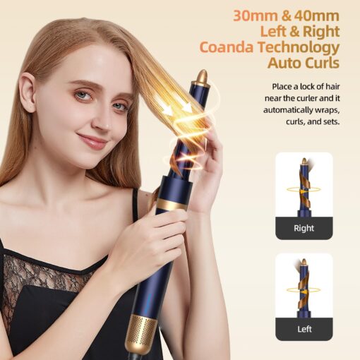T-GOGO Hair Dryer Brush Professional: 6 in 1 Hot Air Hair Styler & Dryer Set, Powerful Hair Air Curling Iron High-Speed Negative Ionic Blow Dryer, Auto-Wrap, No Heat Damage (Dark Blue) - Image 6