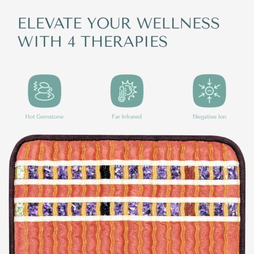 HealthyLine TAO Far Infrared Heating Pad - Small Natural Crystal Gemstones Mat for Back Pain - Electric Auto Shut Off - Rejuvenating Negative Ions Therapy - 18" x 18" - Image 6